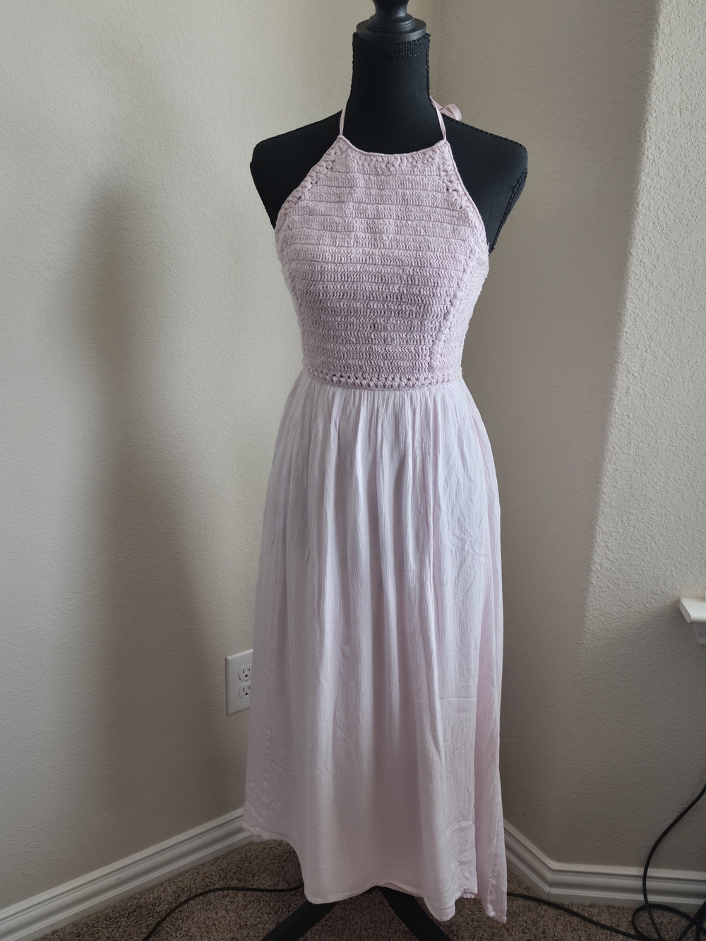 Hollister Pale Pink Halter Smocked Maxi Dress